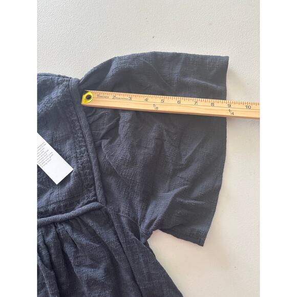 Unsubscribed Women Size 2 Black Smocked Peplum Floral Boho Sleeve Short Blouse - Picture 10 of 13